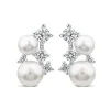 Sterling Silver Pearl & Cubic Zirconia Climber Cluster Earrings