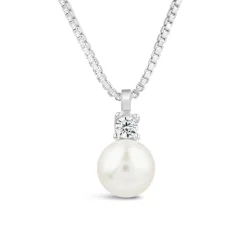 Sterling Silver Pearl & Cubic Zirconia Top Necklet