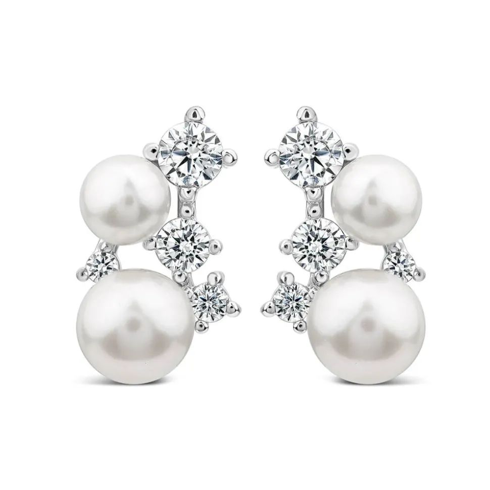 Sterling Silver Pearl & Cubic Zirconia Climber Cluster Earrings