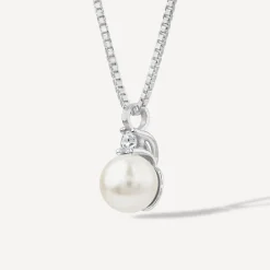 Sterling Silver Pearl & Cubic Zirconia Top Necklet