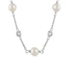Sterling Silver Pearl and Rubover Cubic Zirconia Chain Necklet