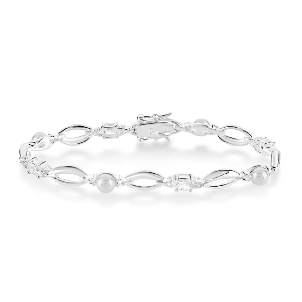 Sterling Silver Pearl and Cubic Zirconia Bracelet