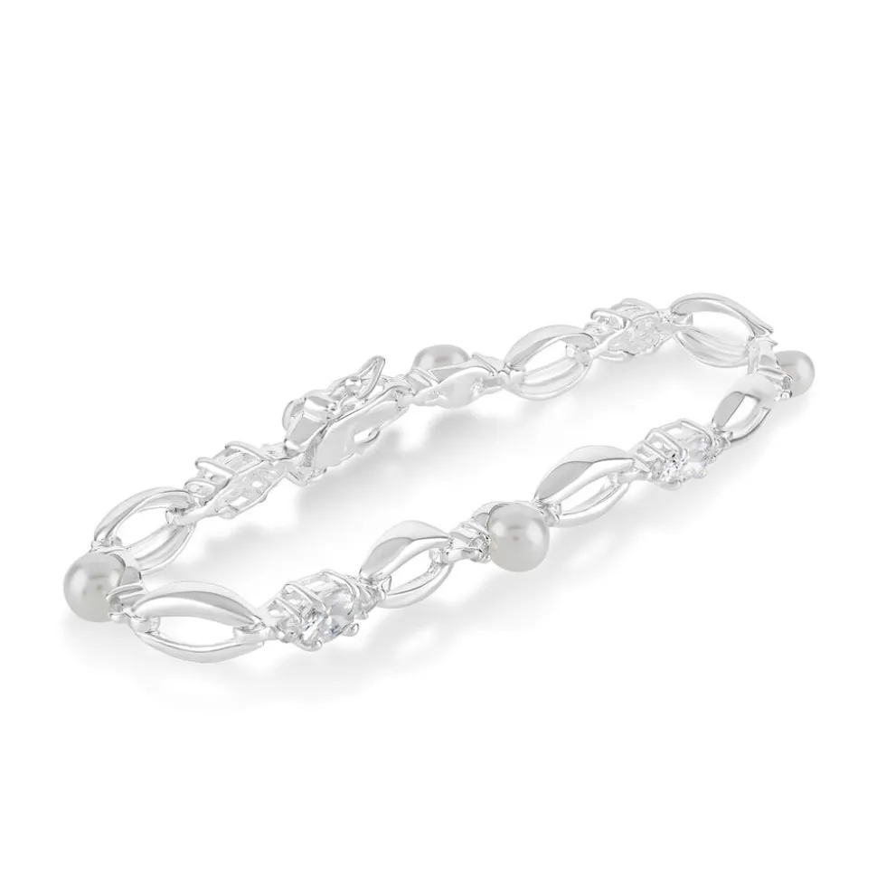 Sterling Silver Pearl and Cubic Zirconia Bracelet