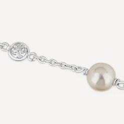 Sterling Silver Pearl and Round Over Cubic Zirconia Chain Bracelet