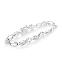 Sterling Silver Pearl and Cubic Zirconia Bracelet