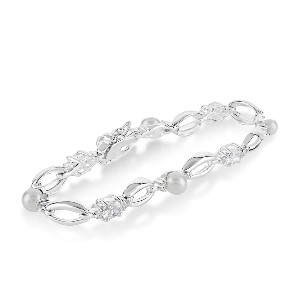 Sterling Silver Pearl and Cubic Zirconia Bracelet