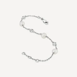 Sterling Silver Pearl and Round Over Cubic Zirconia Chain Bracelet
