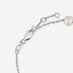 Sterling Silver Pearl and Round Over Cubic Zirconia Chain Bracelet