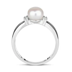 Sterling Silver Pearl and Cubic Zirconia Split Shoulder Ring