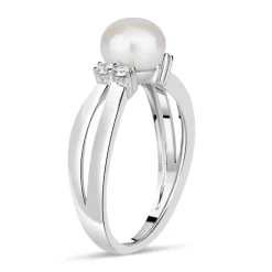 Sterling Silver Pearl and Cubic Zirconia Split Shoulder Ring