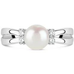 Sterling Silver Pearl and Cubic Zirconia Split Shoulder Ring