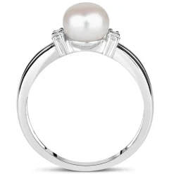 Sterling Silver Pearl and Cubic Zirconia Split Shoulder Ring