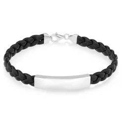 Sterling Silver Plaited Leather Mens Bracelet