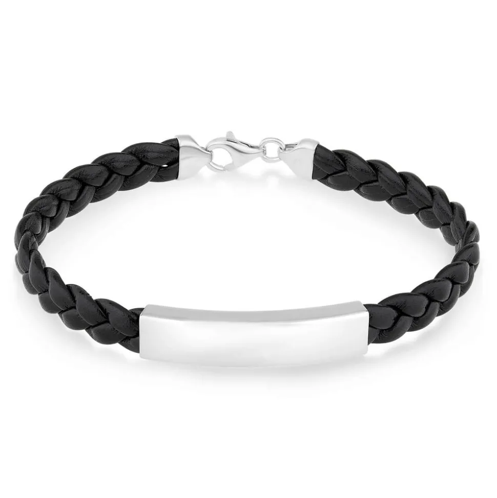 Sterling Silver Plaited Leather Mens Bracelet