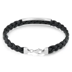 Sterling Silver Plaited Leather Mens Bracelet