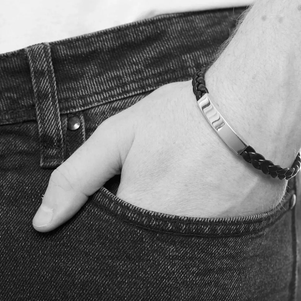 Sterling Silver Plaited Leather Mens Bracelet