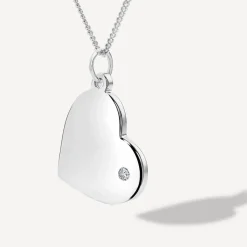 Sterling Silver Polished Heart Disc Pendant