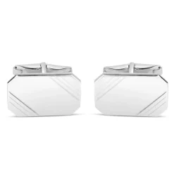Sterling Silver Rectangle Lined Cufflinks