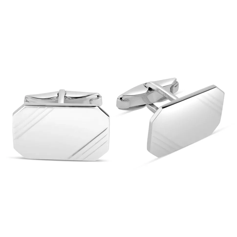 Sterling Silver Rectangle Lined Cufflinks