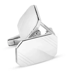 Sterling Silver Rectangle Lined Cufflinks