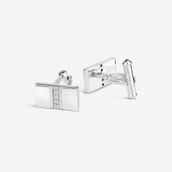 Sterling Silver Rectangular Cubic Zirconia Four Line Centre Cufflinks