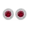 Sterling Silver Red Centre Stone & Cubic Zirconia Halo Stud Earrings