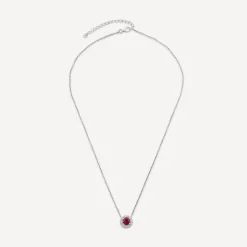 Sterling Silver Red Centre Stone & Cubic Zirconia Halo Pendant