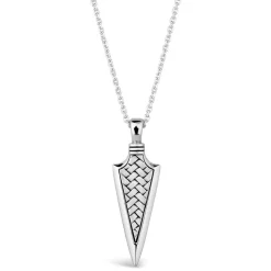 Sterling Silver Rhodium Plated Braided Arrow Mens Necklace