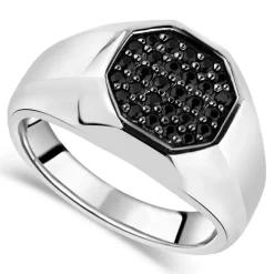Sterling Silver Rhodium Plated 3.7mm Octagonal Men's Ring