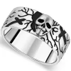 Sterling Silver Rhodium Plated 9.3mm Skull and Cross Men's Ring
