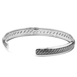 Sterling Silver Rhodium Plated 7.2mm Mens Twist Cuff Bangle