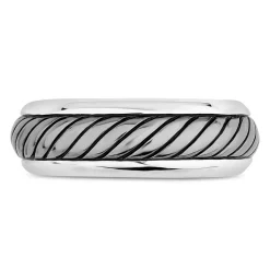 Sterling Silver Rhodium Plated 6.5mm Twist Men's Ring