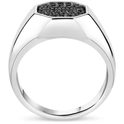 Sterling Silver Rhodium Plated 3.7mm Octagonal Men's Ring