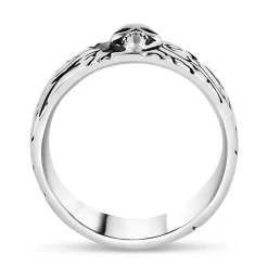 Sterling Silver Rhodium Plated 9.3mm Skull and Cross Men's Ring