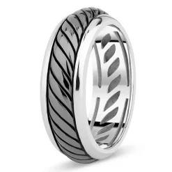 Sterling Silver Rhodium Plated 6.5mm Twist Men's Ring