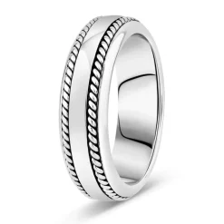 Sterling Silver Rhodium Plated 7mm Double-Twist Men's Ring