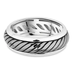 Sterling Silver Rhodium Plated 6.5mm Twist Men's Ring