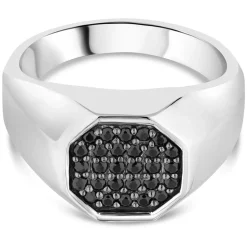 Sterling Silver Rhodium Plated 3.7mm Octagonal Men's Ring