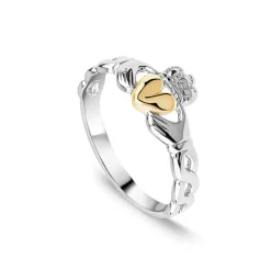 Sterling Silver Rose Gold Plated Heart Claddagh Celtic Knot Ring