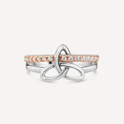 Sterling Silver Rose Gold Plated Trinity Knot Cubic Zirconia Ring