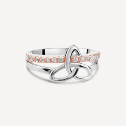 Sterling Silver Rose Gold Plated Trinity Knot Cubic Zirconia Ring