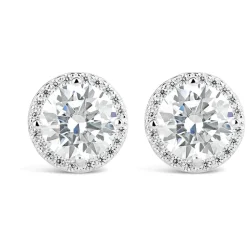 Sterling Silver Round Cubic Zirconia Halo Stud Earrings