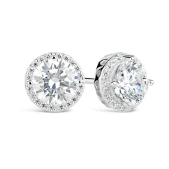Sterling Silver Round Cubic Zirconia Halo Stud Earrings