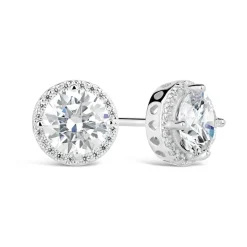 Sterling Silver Round Cubic Zirconia Halo Stud Earrings