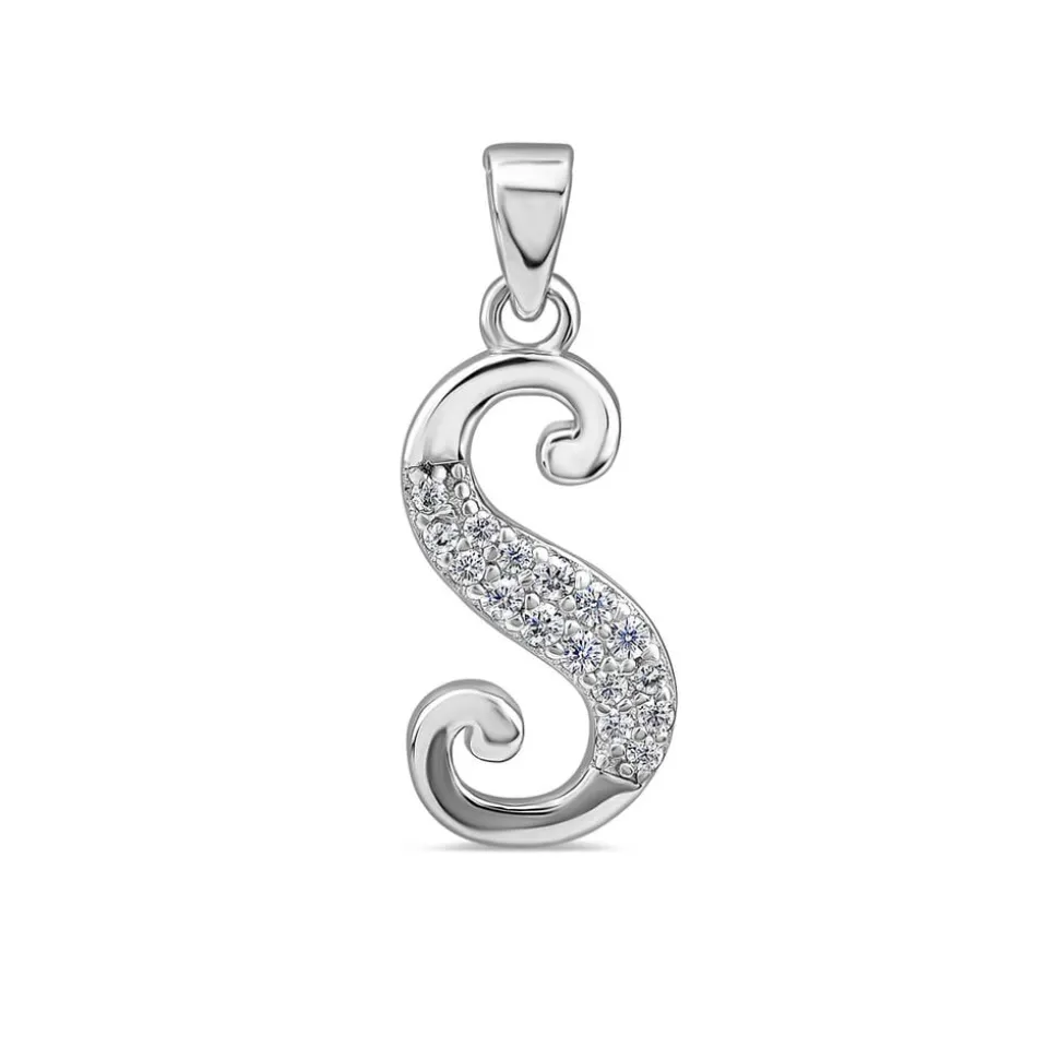 Sterling Silver Script Cubic Zirconia Initial S Pendant