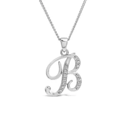 Sterling Silver Script Cubic Zirconia Initial B Pendant