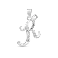 Sterling Silver Script Cubic Zirconia Initial K Pendant