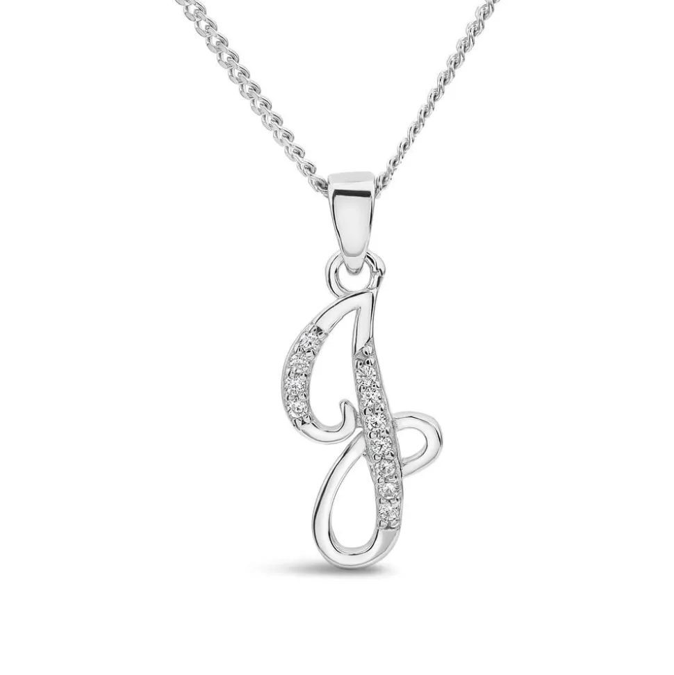 Sterling Silver Script Cubic Zirconia Initial J Pendant