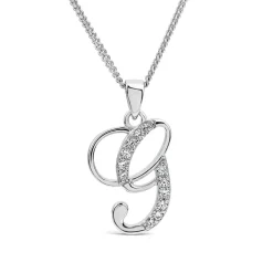Sterling Silver Script Cubic Zirconia Initial G Pendant