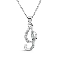Sterling Silver Script Cubic Zirconia Initial I Pendant